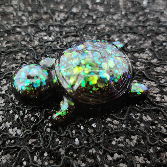 Resin Turtle - Black with Color Shifting Glitter