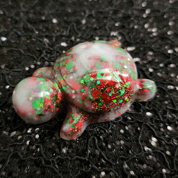 Resin Turtle - Christmas Glitter with White