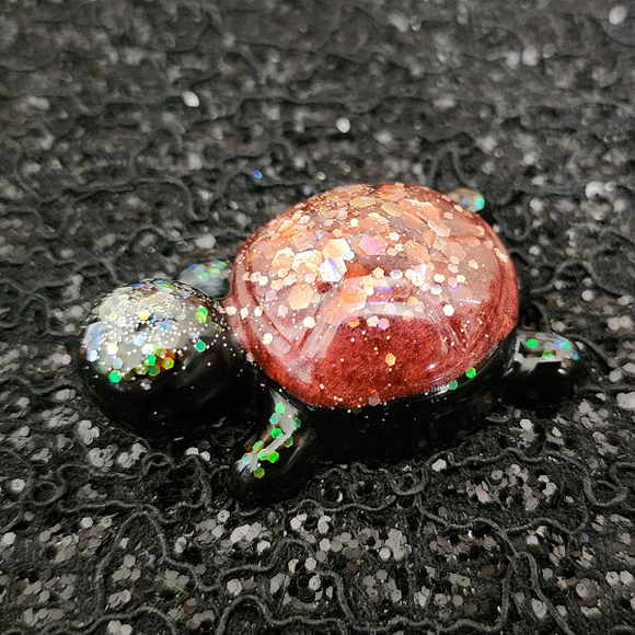 Resin Turtle - Holographic and Shifting Glitter with Red and Black