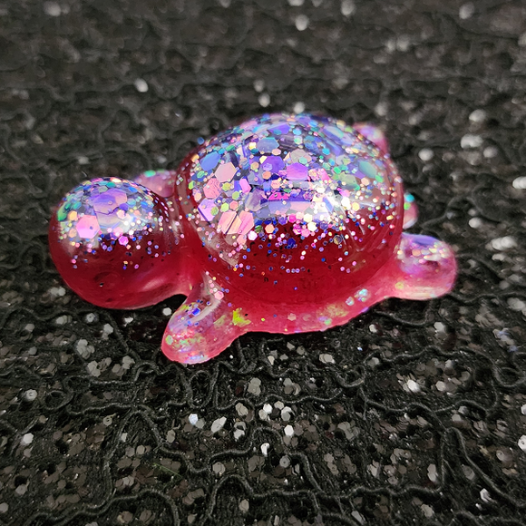 Resin Turtle Magnet - Pink and Purple Color Shifting Glitter