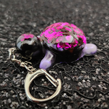Turtle Keychain - Black and Iridescent Purple Marbled with Purple Glitter