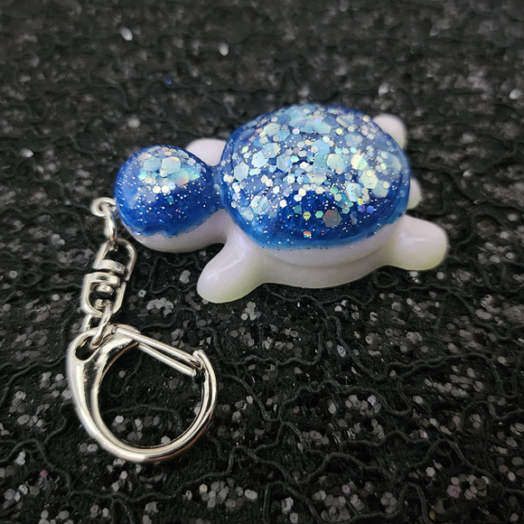Resin Turtle Keychain - Blue, Iridescent Purple with Holographic Glitter