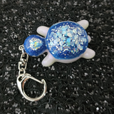 Resin Turtle Keychain - Blue, Iridescent Purple with Holographic Glitter