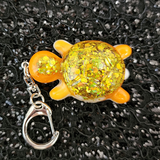 Turtle Keychain - Orange and White Marbled with Gold Glitter