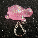Resin Turtle Keychain - Pink with Color Shifting Glitter