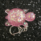 Resin Turtle Keychain - Pink with Color Shifting Glitter