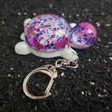 Resin Turtle Keychain - Purple and Blue Flakies with White