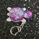 Resin Turtle Keychain - Purple and Blue Flakies with White