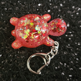 Resin Turtle Keychain - Red and Gold Glitter