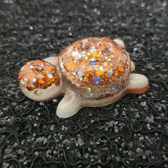 Resin Turtle Magnet - Iridescent Orange with Orange and Holographic Glitter