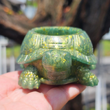 Resin Turtle Planter - Green with Glitter