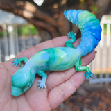 Resin Gecko - White with Green and Blue Swirls