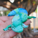 Resin Gecko - White with Green and Blue Swirls